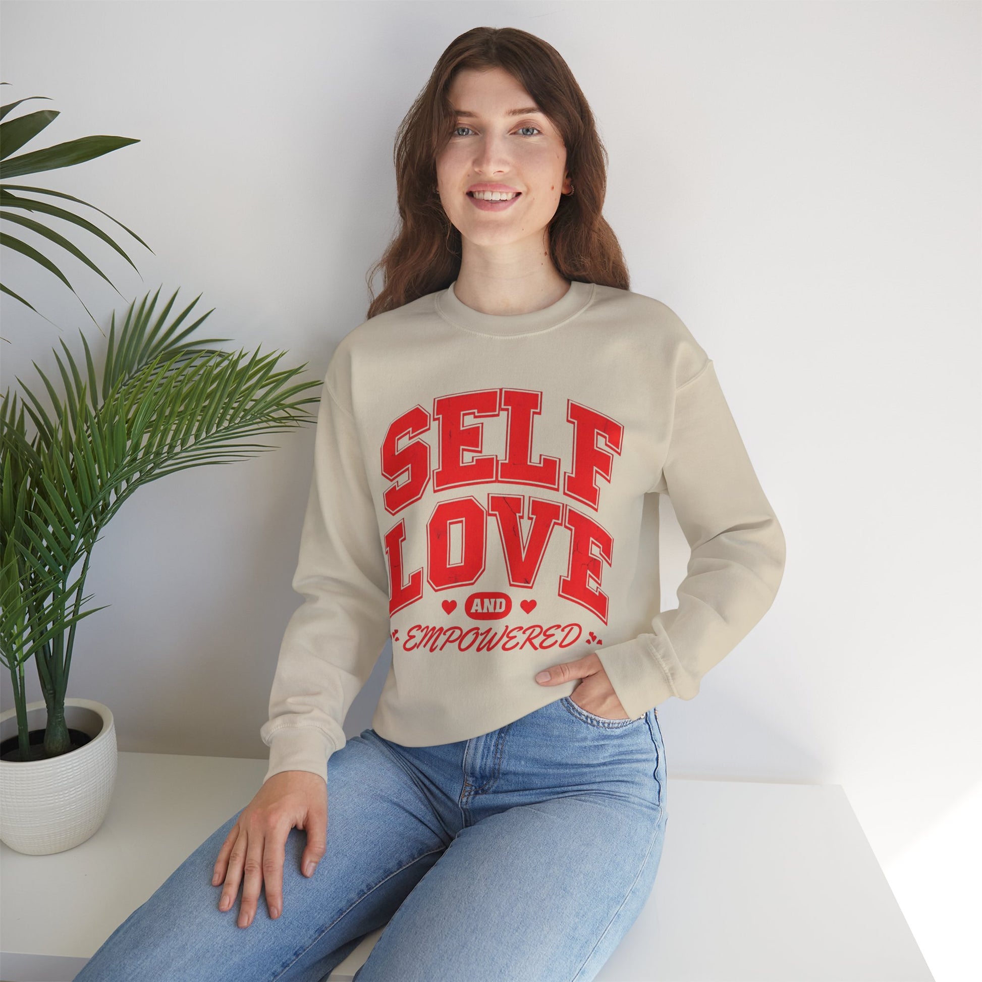 Empowered Self Love Crewneck Sweatshirt for Valentines Day or Any Day - selfempowermenteveryday